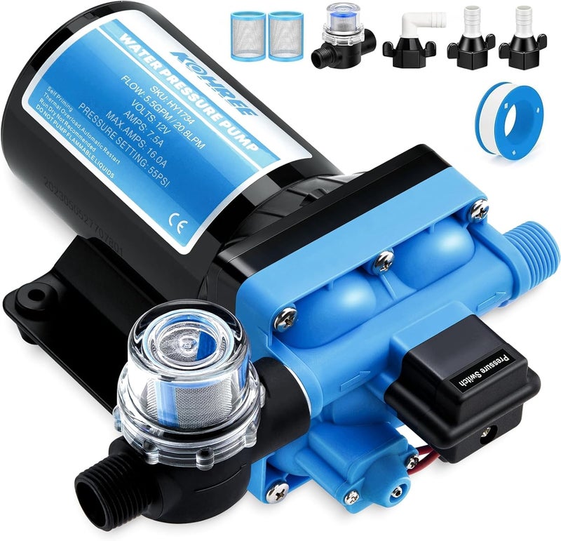 Kohree مضخة مياه RV 5.5GPM 55PSI 12V DC مضخة مياه غشاء مع مفتاح ضغط لـ RV، البحرية، اليخوت، الكرفانات. - Image 1